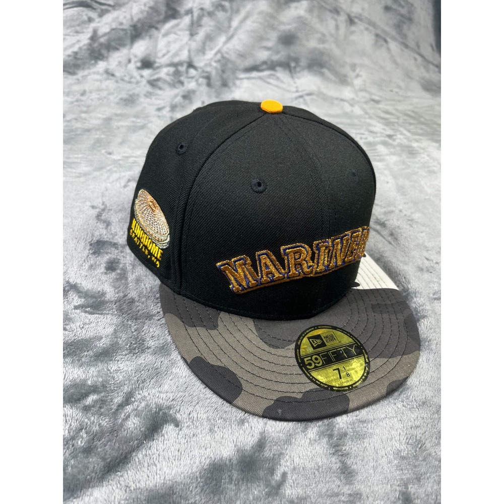 SEATTLE MARINERS Cap NEW ERA 59FIFTY Fitted Hat Size 7 1/8 Camo Amy Kingdome‎ WA